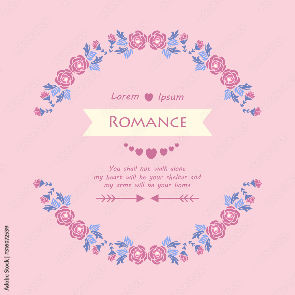 Decoration for romance invitation card, with beautiful leaf and pink wreath frame. Vector