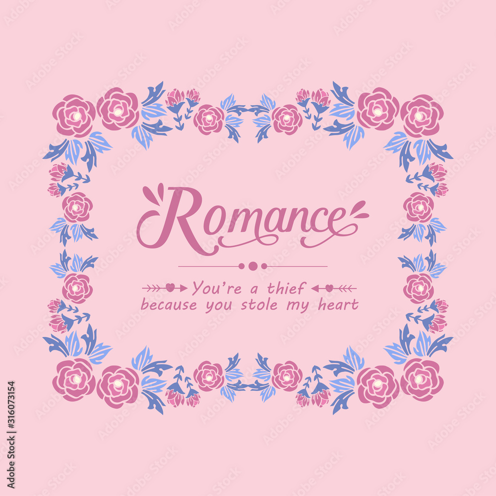 Unique pattern of leaf and floral frame, for elegant romance decoration of cards. Vector