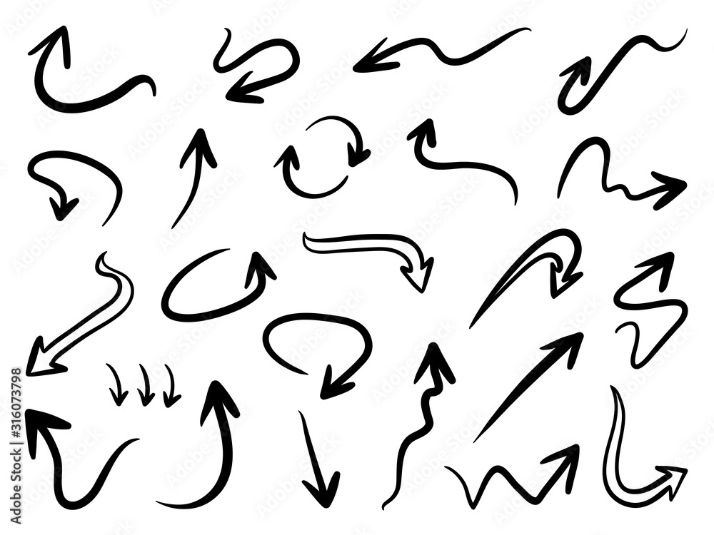 Hand drawn arrow vector icons set. sketch arrow design for business plan and education. Hand drawn arrow vector icons set. sketch arrow design for business plan and education.