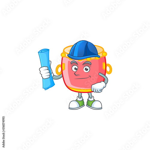 Elegant Architect chinese red drum having blue prints and blue helmet