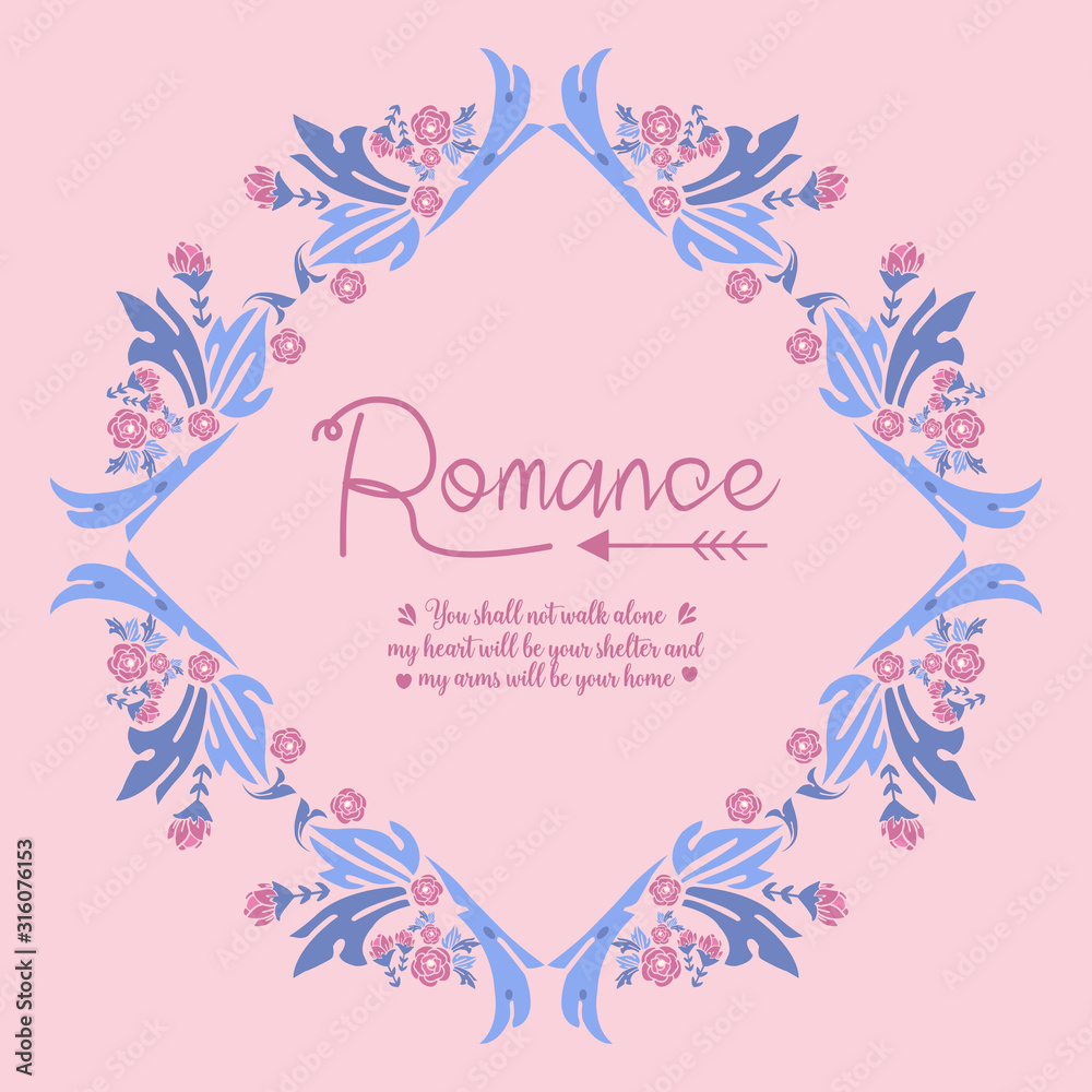Decorative frame with elegant leaves and flower for romance greeting card template design. Vector