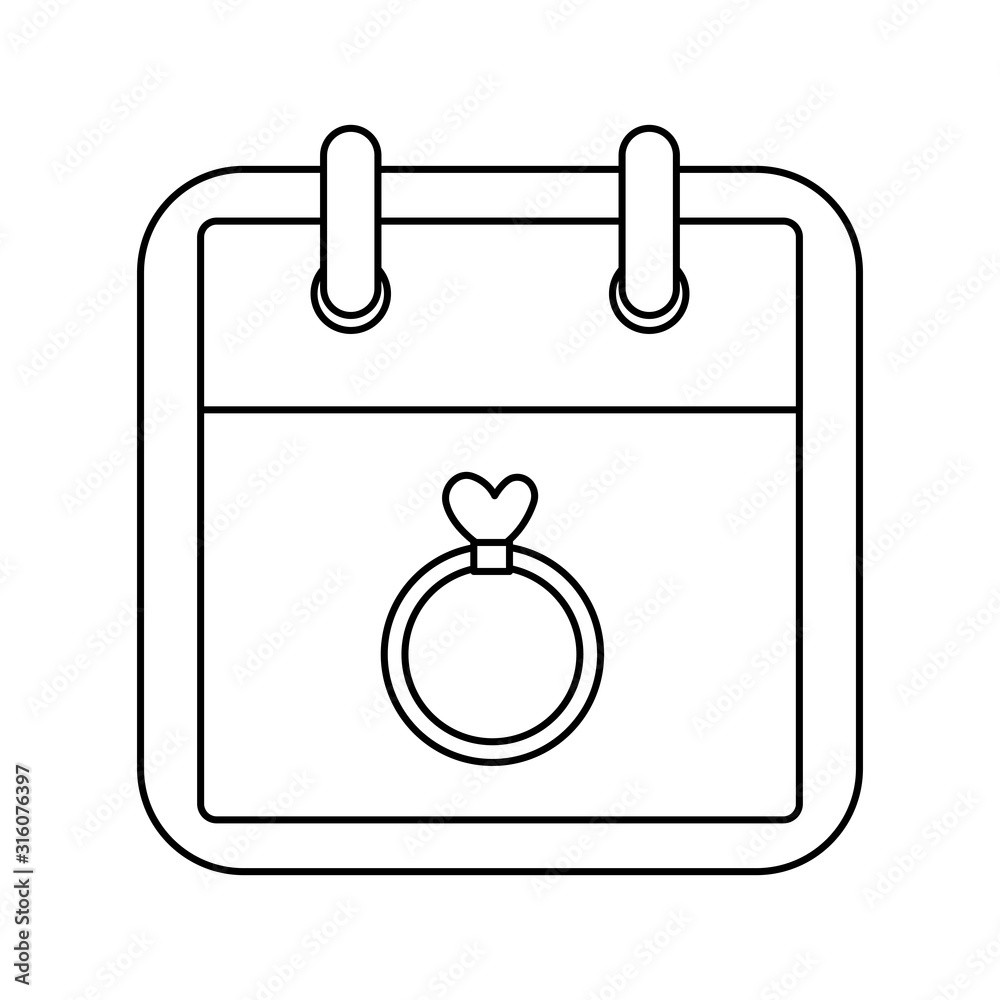 calendar and ring with heart isolated icon calendar and ring with heart isolated icon