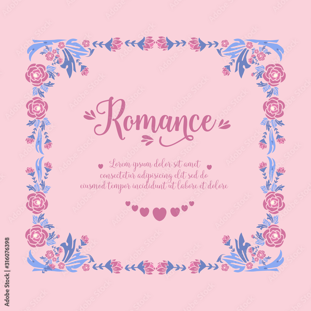 Decorative frame with elegant leaves and flower for romance greeting card template design. Vector