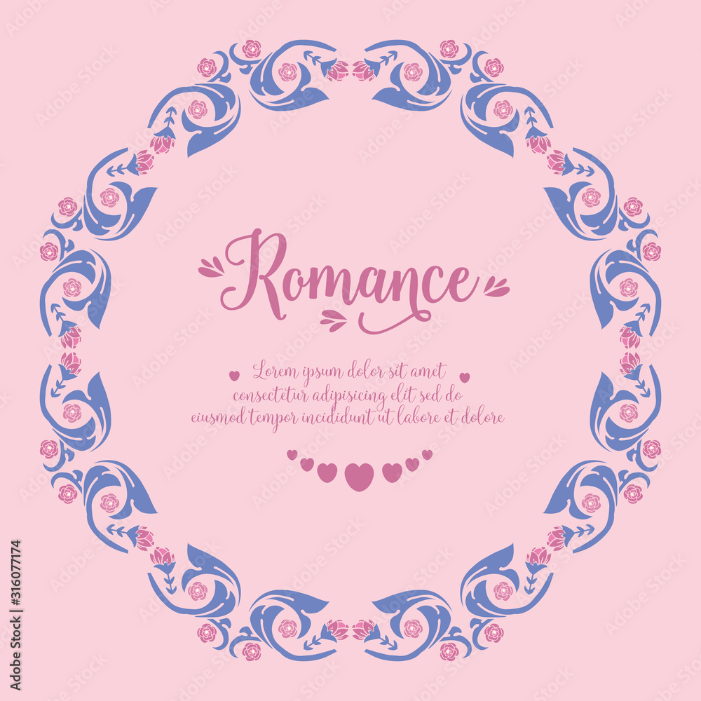 Romance greeting card, with leaf and cute floral design frame. Vector