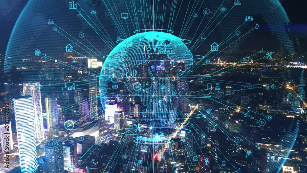smart Connected city skyline. Futuristic network concept, city Technology