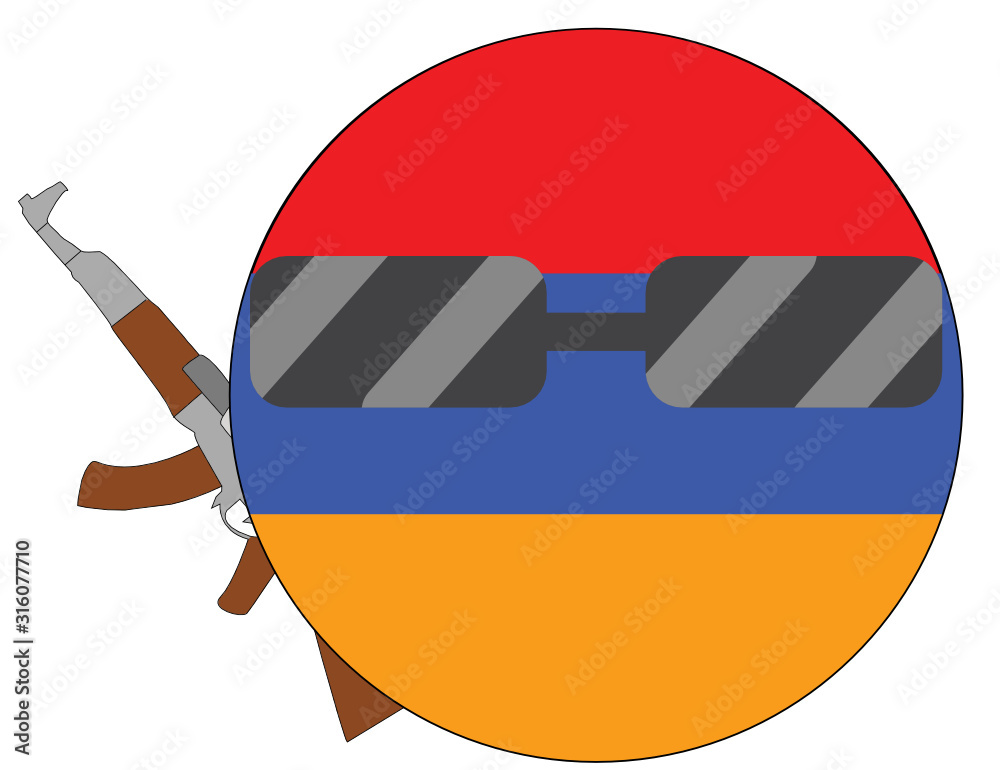 Cool Armenia flag emoji. Round Armenian flag emoticon wearing
