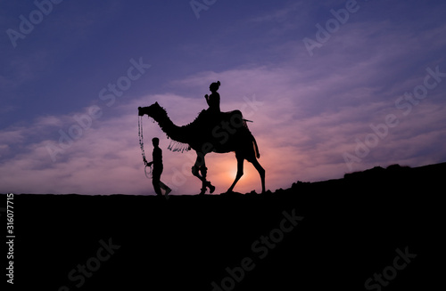 silhouette of a rider on Camel