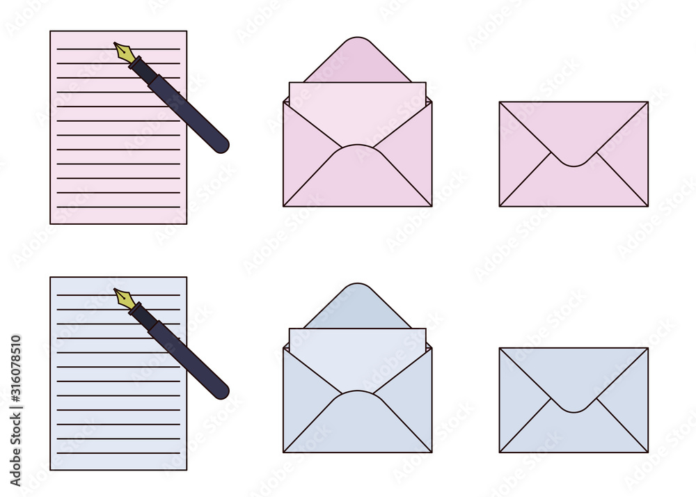 手紙 便箋と封筒 輪郭線あり Stock Vector Adobe Stock