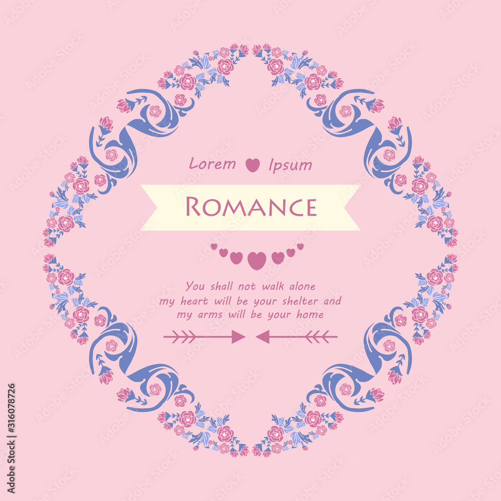 Romance invitation card Decoration, with leaf and floral unique frame. Vector