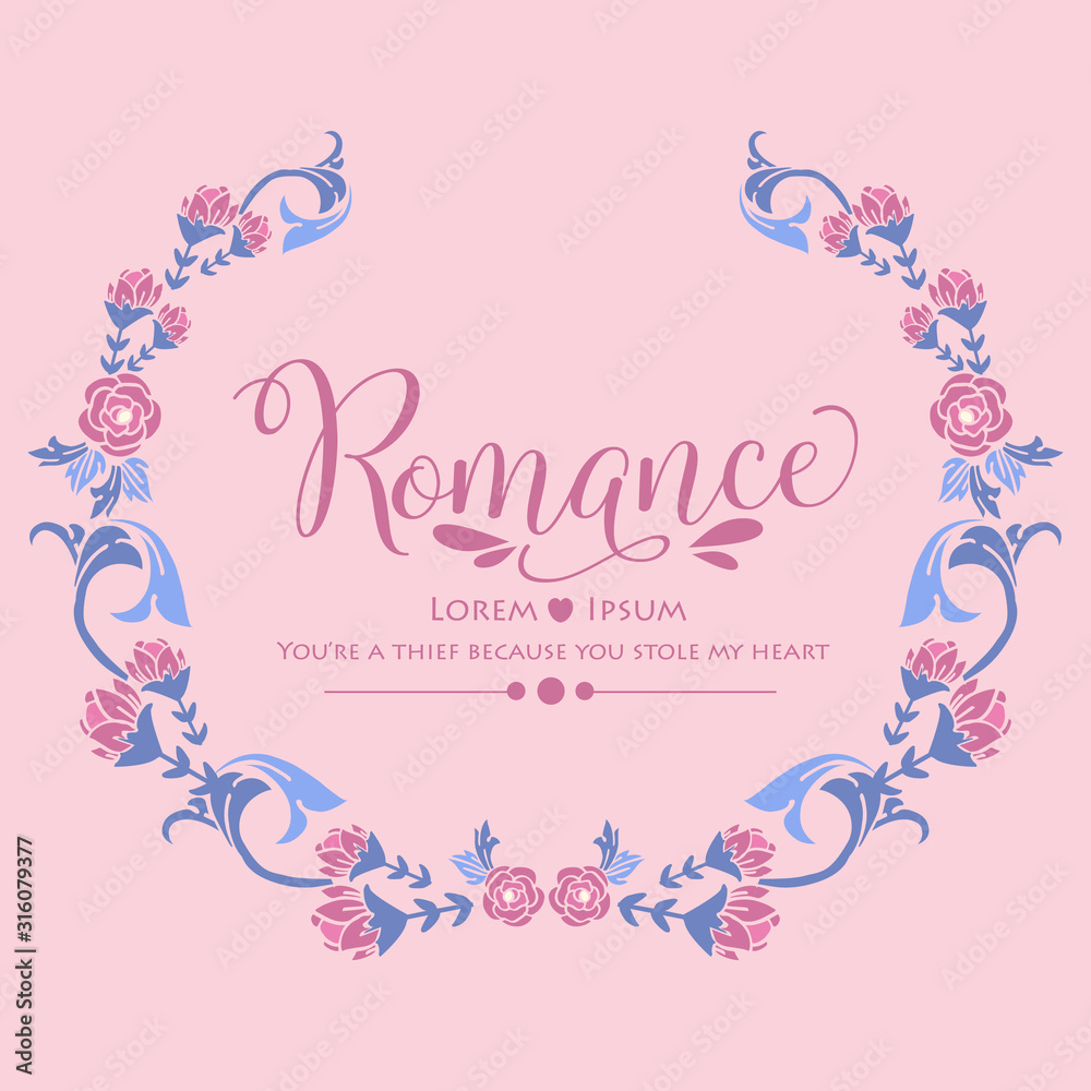 Wallpaper design for romance greeting card, with cute style of pink floral frame. Vector