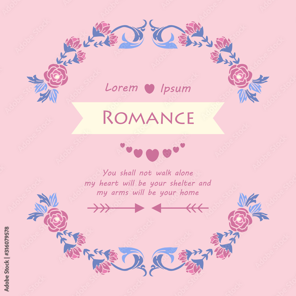 Wallpaper design for romance greeting card, with cute style of pink floral frame. Vector