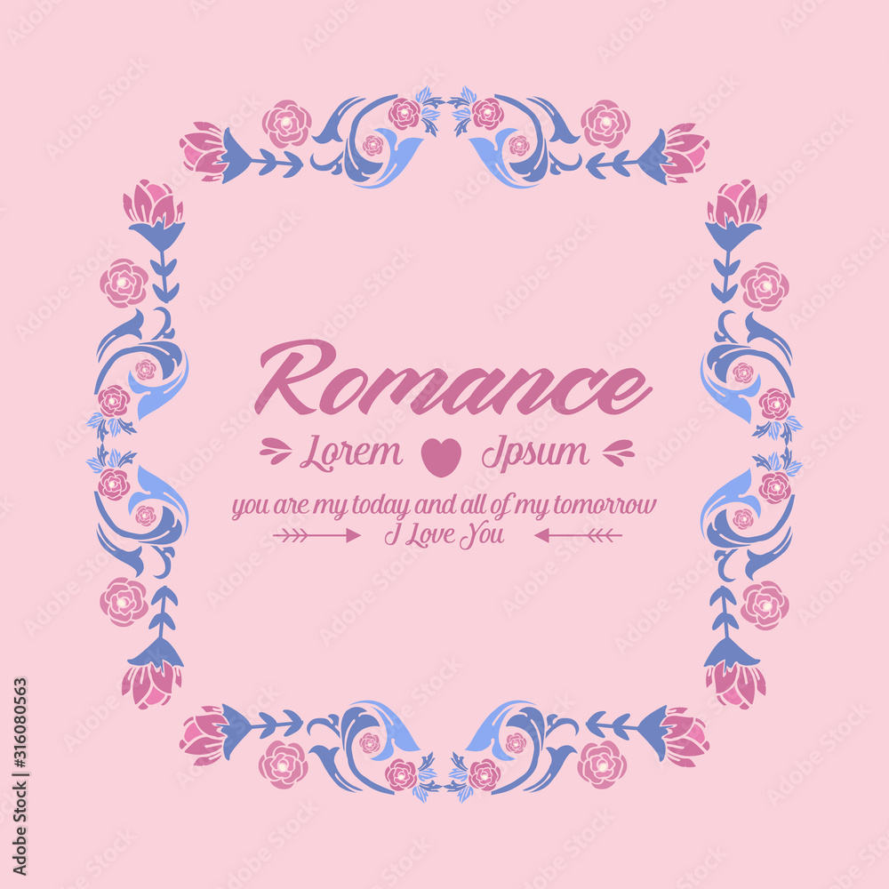 Antique card design, with beautiful pink wreath frame, for romance greeting card concept. Vector