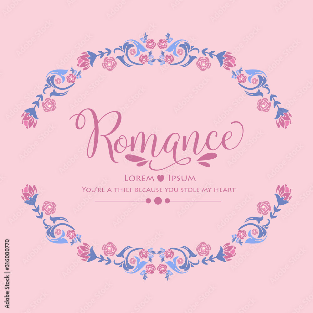 Ornate Pattern of leaf and pink flower frame, for romance elegant invitation card template concept. Vector