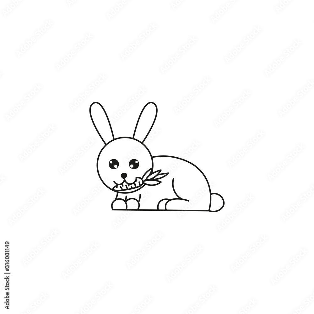 cute cartoon rabbit icon, isolated pet black lines silhouette with carrot in mouth, editable vector illustration cute cartoon rabbit icon, isolated pet black lines silhouette with carrot in mouth, editable vector illustration