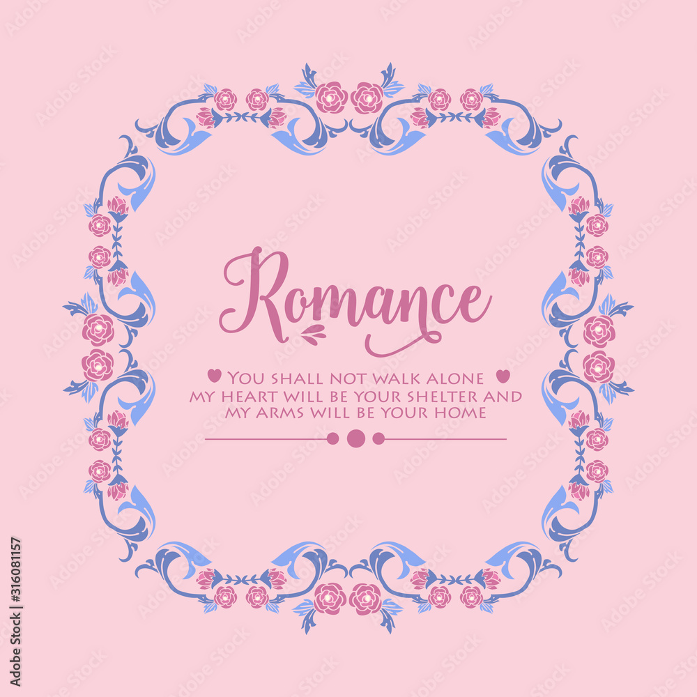 Ornate Pattern of leaf and pink flower frame, for romance elegant invitation card template concept. Vector