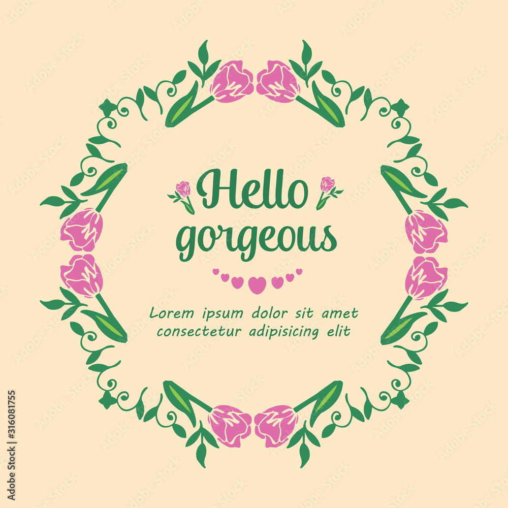 Seamless Pattern of leaf and flower frame, for elegant hello gorgeous card design. Vector