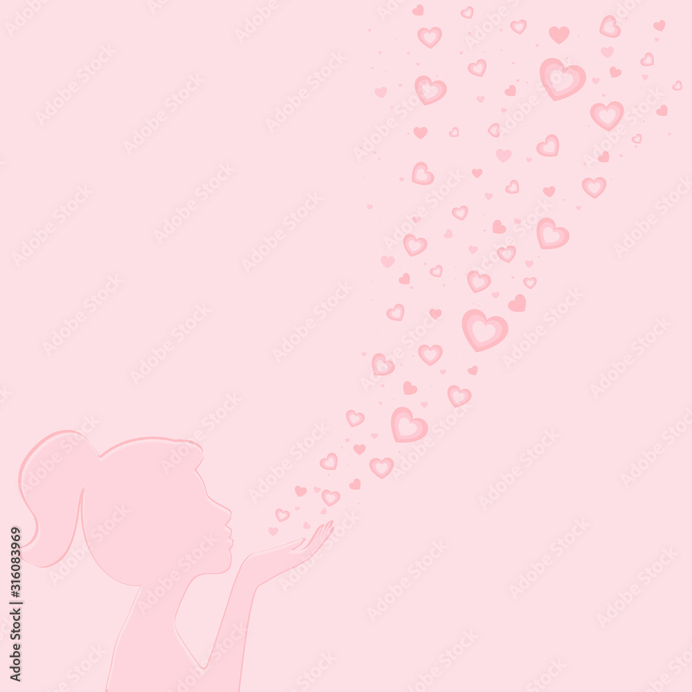 Valentines Day Women blow pink hearts. Vector and illustration style. Valentines Day Women blow pink hearts. Vector and illustration style.