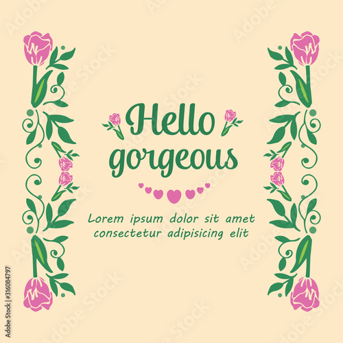 Simple shape pattern of leaf and flower frame, for elegant hello gorgeous card design. Vector © StockFloral