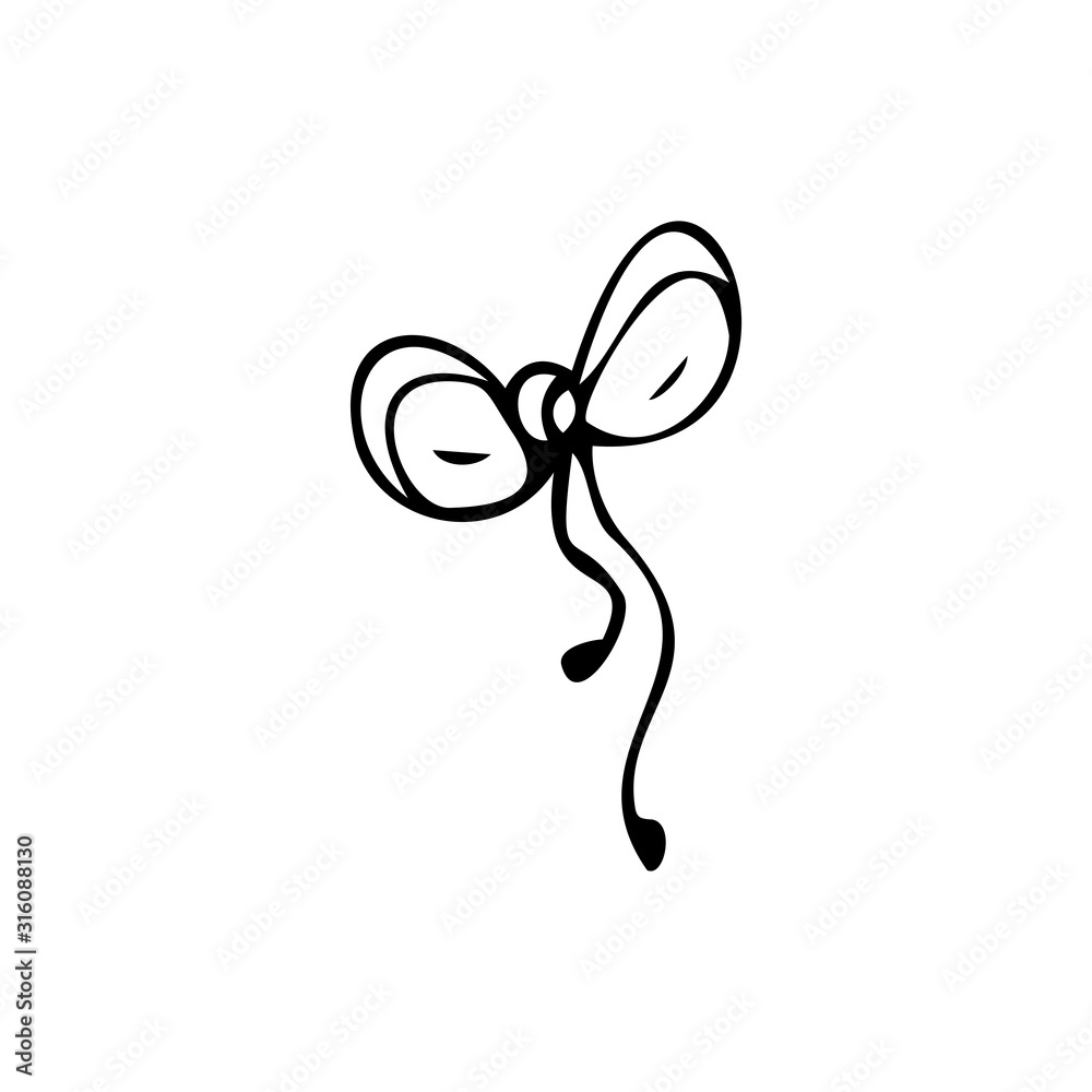Single hand drawn cute bow from the ribbon on a white isolated background. Doodle, simple outline illustration. Single hand drawn cute bow from the ribbon on a white isolated background. Doodle, simple outline illustration.