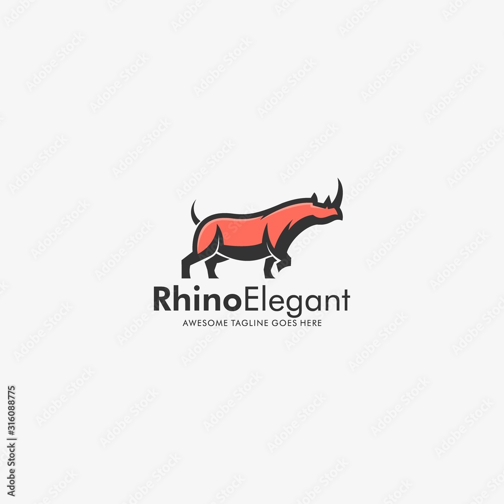 Vector Logo Illustration Rhino Elegant Mascot Cartoon