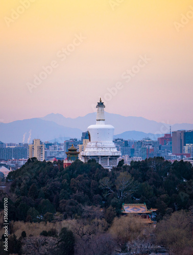 White tower sunset, Beihai Park, Beijing, China