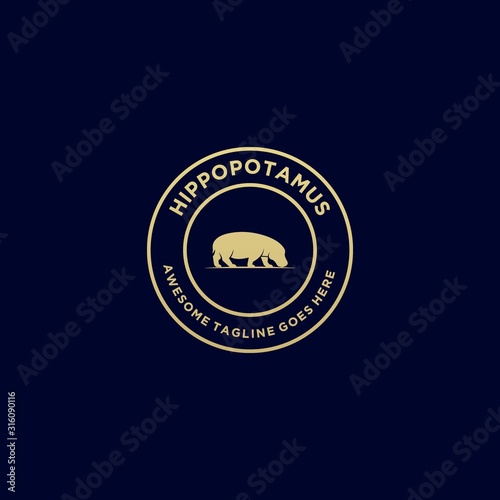 Vector Logo Illustration Hippo Vintage Badge