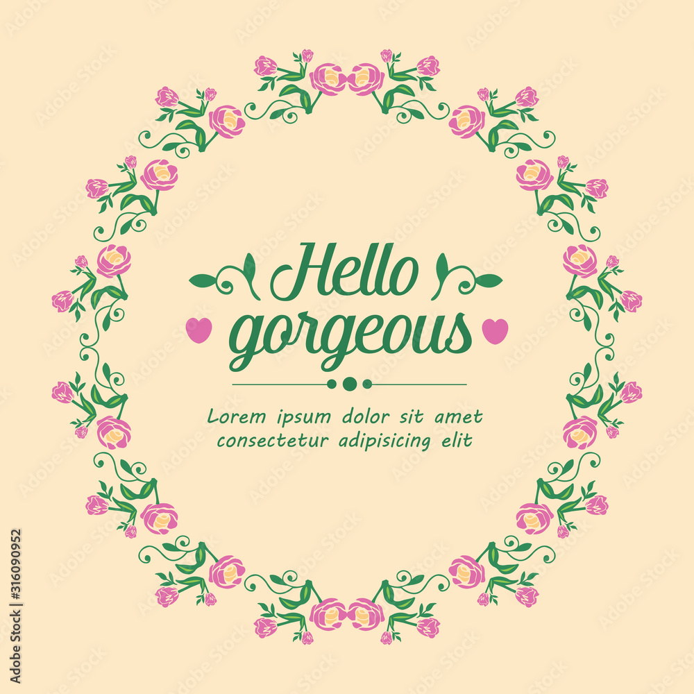 Vintage shape of leaf and floral frame, for cute hello gorgeous card decor. Vector
