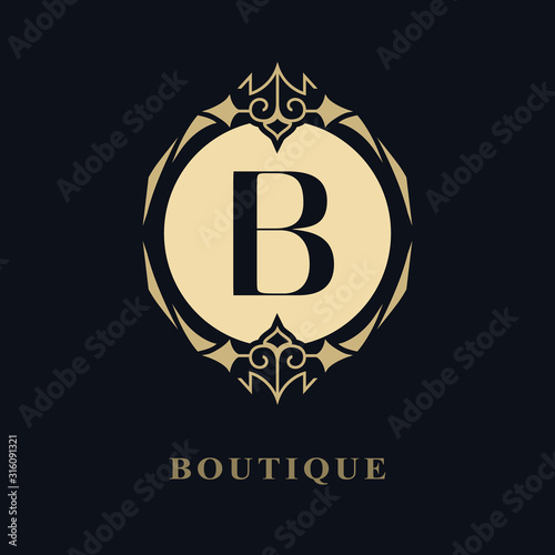 Luxury Monogram. Graceful Template. Elegant Line Art Logo Design. Letter B. Emblem Identity for Restaurant, Royalty, Boutique, Cafe, Hotel, Heraldic, Jewelry, Fashion, Wine, Badge. Vector illustration