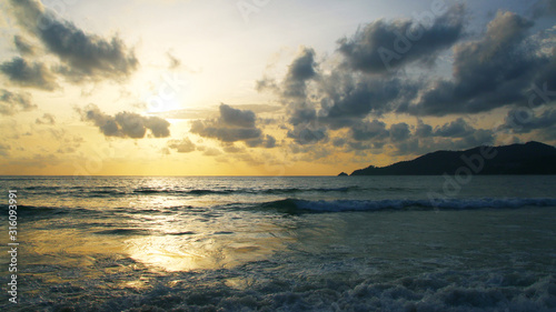 Sunset on a tropical beach, sunset sky, sunset sea, seascape, Thailand