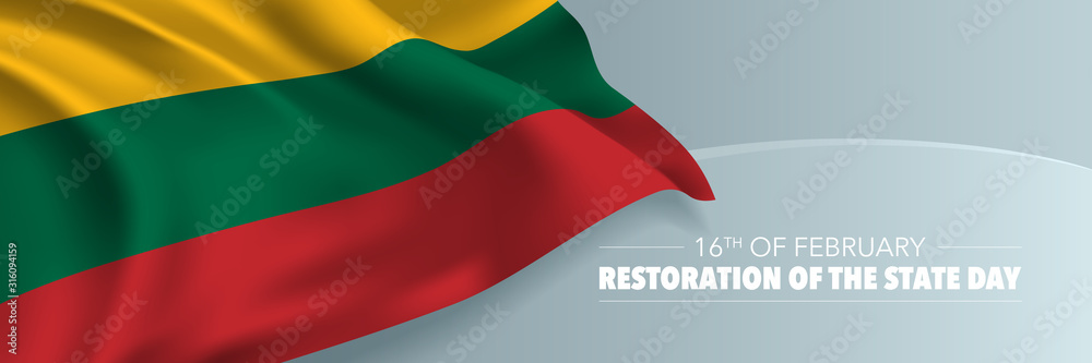 Obraz premium Lithuania restoration of the state day vector banner, greeting card
