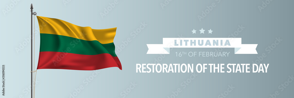 Naklejka premium Lithuania happy restoration of the state day greeting card, banner vector illustration