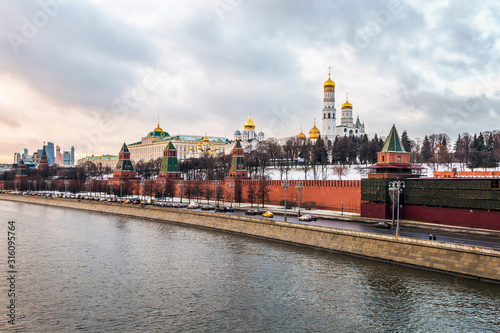 view of the Moscow Kremlin and the Kremlin embankment in Moscow on a spring day