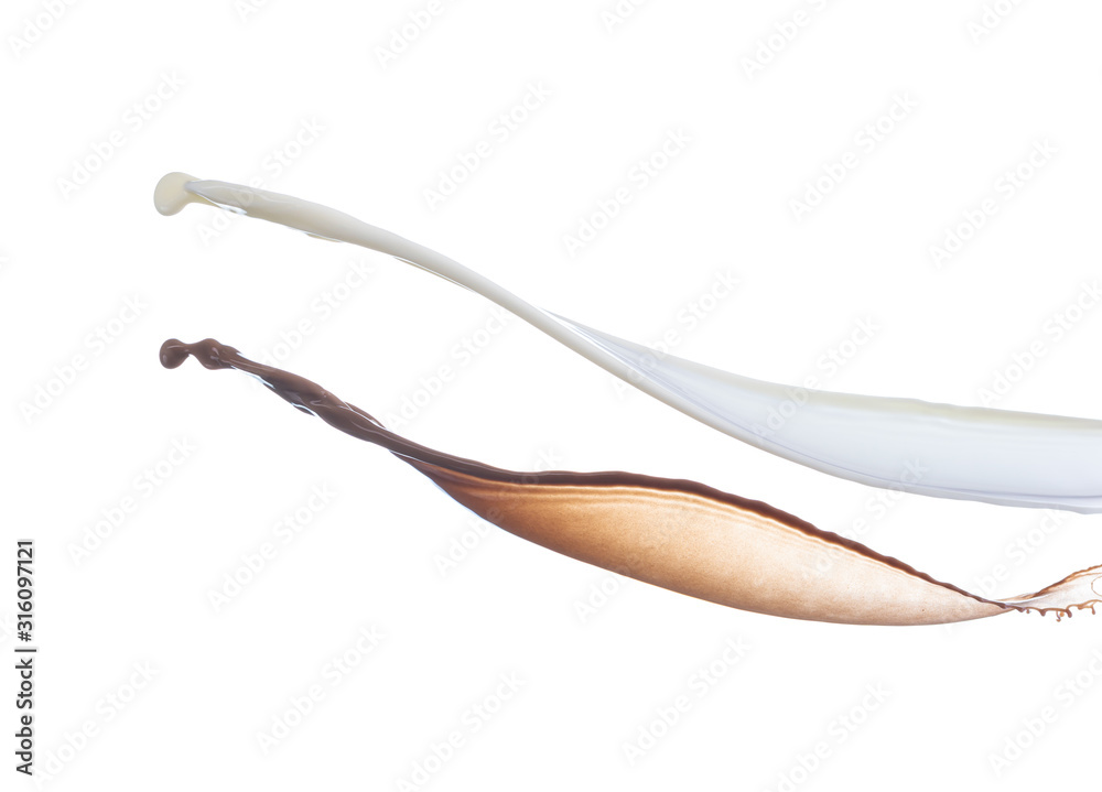 a splash of milk and coffee or cocoa fly towards each other and does not meet a splash of milk and coffee or cocoa fly towards each other and does not meet