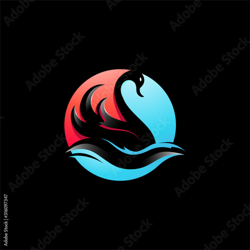 swan bird and water colorful vector logo icon illustration 