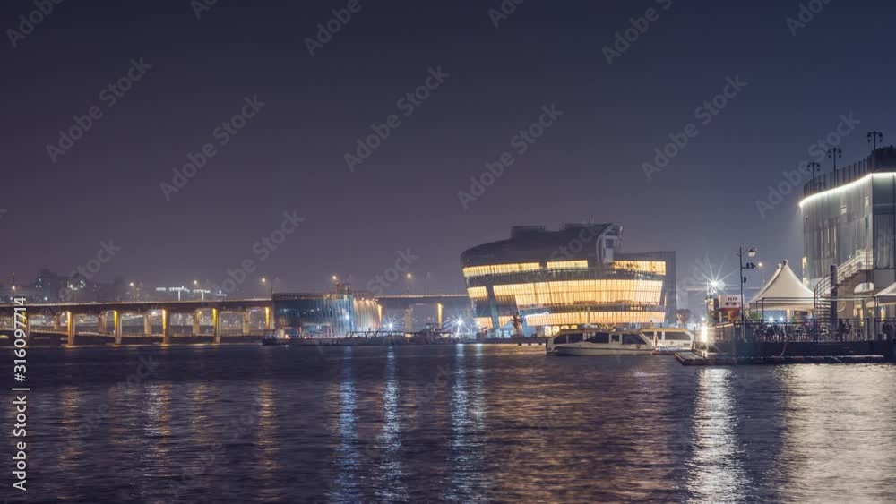 Time lapse of night view at floating island Somsevit on Hangang in Seoul, Korea Time lapse of night view at floating island Somsevit on Hangang in Seoul, Korea