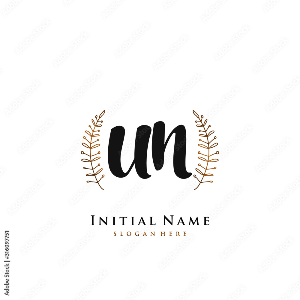 UN Initial handwriting logo vector	
