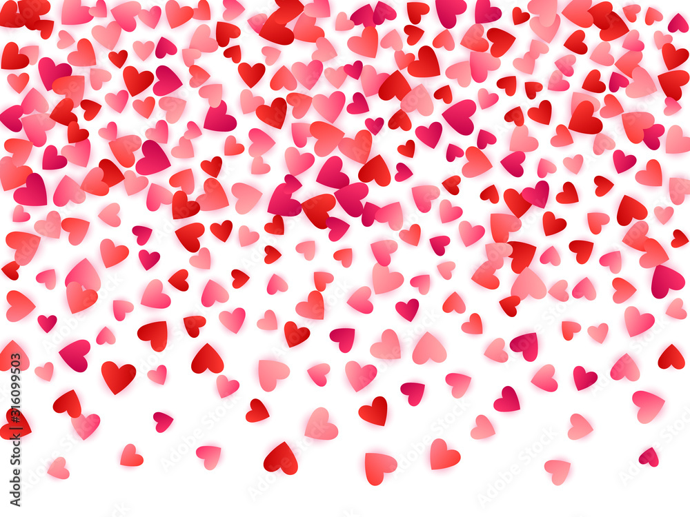 Red flying hearts bright love passion vector background.