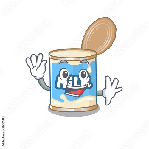 Waving friendly condensed milk cartoon character design