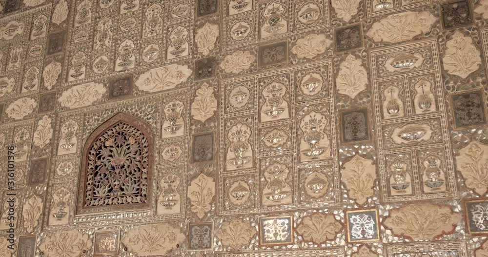Wall of famoust torist landmark the Mirror Room Inside Sheesh Mahal in Amer (Amber) Fort Wall of famoust torist landmark the Mirror Room Inside Sheesh Mahal in Amer (Amber) Fort