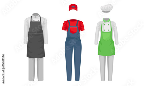 Working Uniform Vector Set. Wear and Clothing Suit for Different Occupation Collection