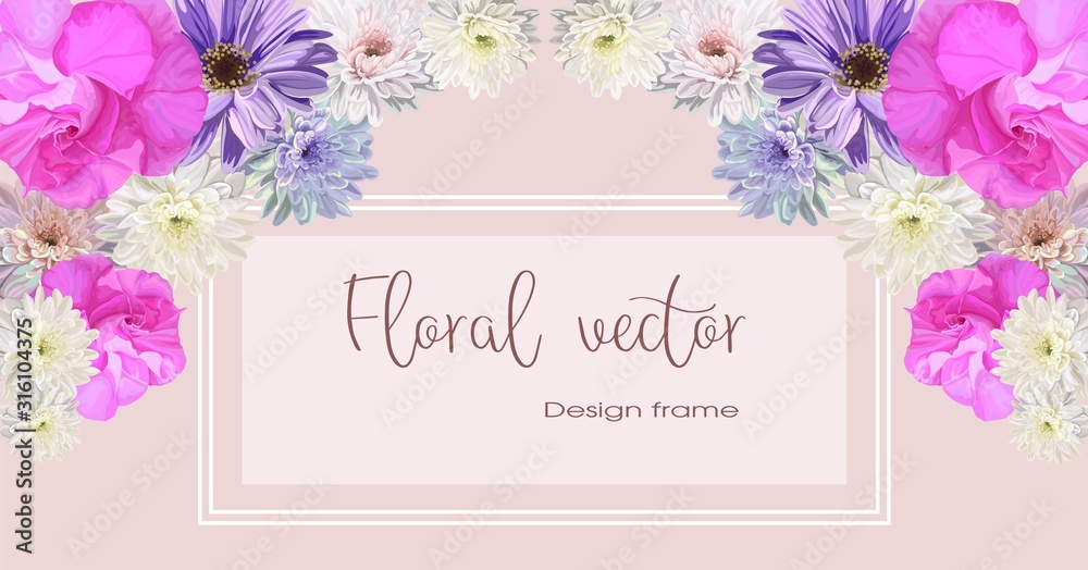 Banners of chrysanthemum and azalea flowers frame for  invitation greeting card vector illustration