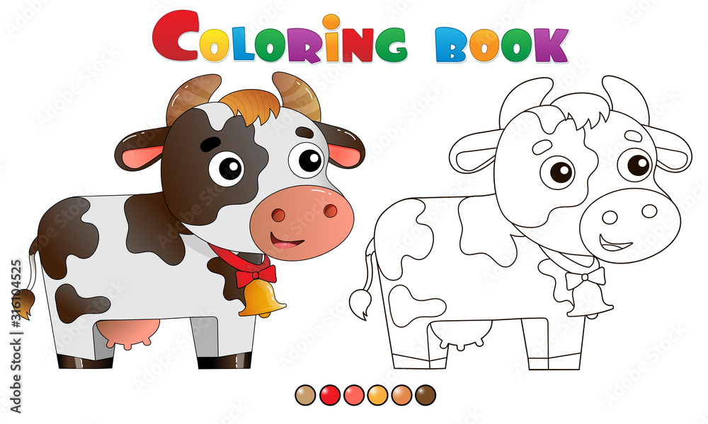 Obraz premium Coloring Page Outline of cartoon cow with bell. Farm animals. Coloring book for kids.