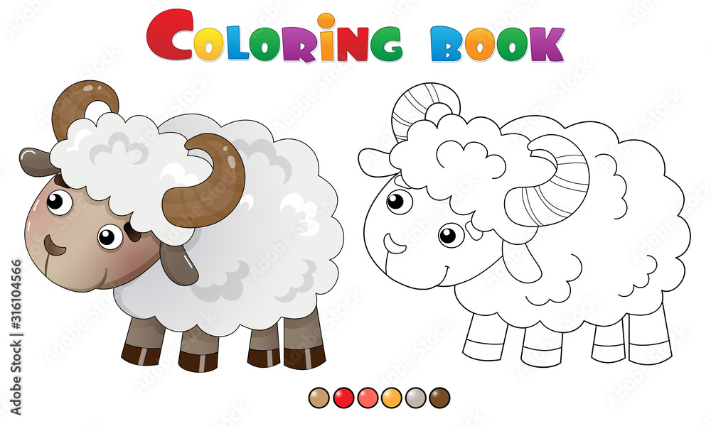Obraz premium Coloring Page Outline of cartoon sheep. Farm animals. Coloring book for kids.