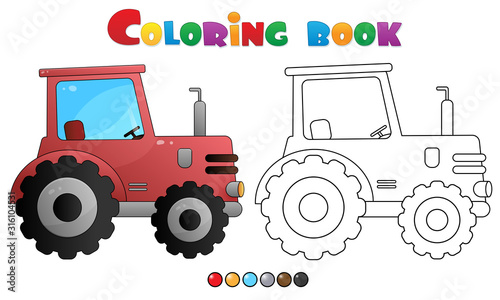 Coloring Page Outline of cartoon tractor. Transport. Coloring book for kids.