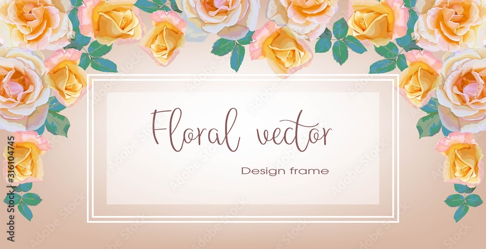 Banners of roses flowers bouquets frame for  invitation greeting card vector illustration