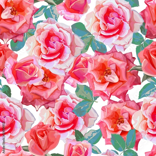 Fototapeta Roses seamless pattern  vector illustration