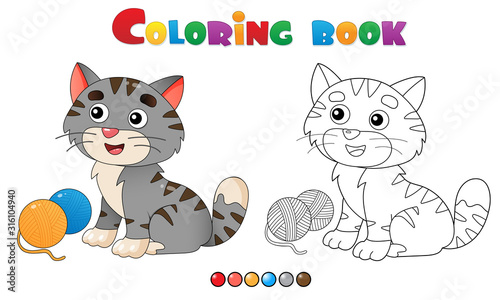 Coloring Page Outline of cartoon striped cat. Pets. Coloring book for kids.