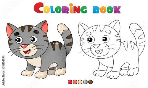 Coloring Page Outline of cartoon kitten or  little cat. Pets. Coloring book for kids.