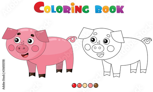 Coloring Page Outline of cartoon pig or swine. Farm animals. Coloring book for kids.