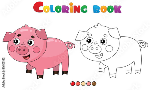 Coloring Page Outline of cartoon pig or swine. Farm animals. Coloring book for kids.